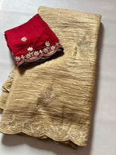 Load image into Gallery viewer, Enticing Gold Crush Silk Embroidery n Cut Work Fancy Designer Saree With Chatoyant Blouse Piece