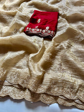 Load image into Gallery viewer, Enticing Gold Crush Silk Embroidery n Cut Work Fancy Designer Saree With Chatoyant Blouse Piece