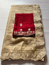 Load image into Gallery viewer, Enticing Gold Crush Silk Embroidery n Cut Work Fancy Designer Saree With Chatoyant Blouse Piece
