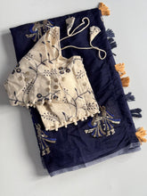 Load image into Gallery viewer, Captivating Party Wear Chanderi Cotton Embroidery n Tussels Work Fancy Designer Saree With Stitched Blouse