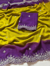 Load image into Gallery viewer, Mellifluous Party Wear Soft Chiffon Silk Sequence Embroidery n Arca Border Work Fancy Designer Saree With Blouse