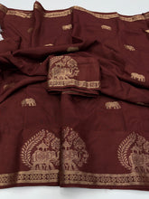 Load image into Gallery viewer, Quintessential Pure Soft Viscose Fabric Golden Zari Jacquard Work Fancy Designer Saree With Blouse