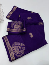 Load image into Gallery viewer, Quintessential Pure Soft Viscose Fabric Golden Zari Jacquard Work Fancy Designer Saree With Blouse