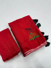 Load image into Gallery viewer, New Function Wear Chanderi Cotton Embroidery n Tussels Work Fancy Designer Saree With Blouse Piece