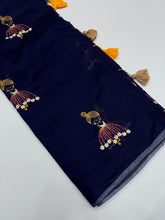 Load image into Gallery viewer, New Function Wear Chanderi Cotton Embroidery n Tussels Work Fancy Designer Saree With Blouse Piece