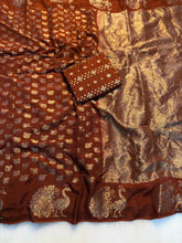 Load image into Gallery viewer, New Wedding Wear Pure Soft Viscose Dola Crape Silk Jacquard Zari Chit Palllu Work Fancy Designer Saree With Blouse