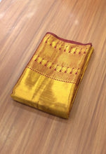 Load image into Gallery viewer, New Wedding Wear Kanjivaram Silk Golden n Marron Color Zari Weaving Fancy Designer Saree With Blouse