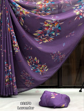 Load image into Gallery viewer, New Partywear Lavender Color Chiffon Print With Siroski Work n Fancy Lace Border Designer Saree