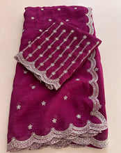Load image into Gallery viewer, Attractive Partywear Crunchy Chiffon Silk Embroidery n Cut Work Fancy Designer Saree