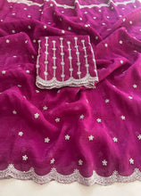 Load image into Gallery viewer, Attractive Partywear Crunchy Chiffon Silk Embroidery n Cut Work Fancy Designer Saree