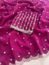 Load image into Gallery viewer, Attractive Partywear Crunchy Chiffon Silk Embroidery n Cut Work Fancy Designer Saree