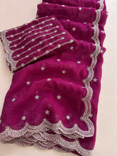 Load image into Gallery viewer, Attractive Partywear Crunchy Chiffon Silk Embroidery n Cut Work Fancy Designer Saree