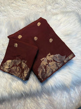 Load image into Gallery viewer, New Festive Wear Pure Soft Viscose Georgette Crepe Silk Jacquard Weaving Zari Work Fancy Designer Saree With Blouse