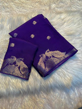 Load image into Gallery viewer, New Festive Wear Pure Soft Viscose Georgette Crepe Silk Jacquard Weaving Zari Work Fancy Designer Saree With Blouse