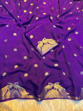 Load image into Gallery viewer, New Festive Wear Pure Soft Viscose Georgette Crepe Silk Jacquard Weaving Zari Work Fancy Designer Saree With Blouse