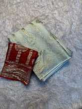 Load image into Gallery viewer, Function Wear White Color Pure Viscose Georgette Jacquard Zari Weaving Work Fancy Designer Saree With Contrast Color Blouse