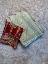 Load image into Gallery viewer, Function Wear White Color Pure Viscose Georgette Jacquard Zari Weaving Work Fancy Designer Saree With Contrast Color Blouse