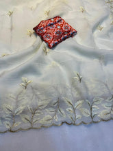 Load image into Gallery viewer, Winsome Off White Color Crunchy Silk Embroidery Work Fancy Partywear Saree With Captivating Blouse Piece