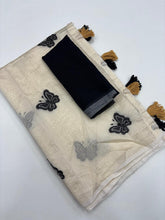 Load image into Gallery viewer, Divine Festive Wear Soft Chanderi Cotton Silk Butterfly Design Embroidery n Tussels Work Fancy Saree