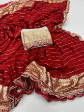 Load image into Gallery viewer, Latest Wedding wear Red Color Viscose Georgette Jacquard Weaving n Sequence Border Work Designer Saree