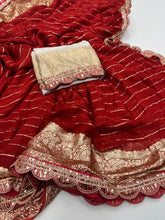 Load image into Gallery viewer, Latest Wedding wear Red Color Viscose Georgette Jacquard Weaving n Sequence Border Work Designer Saree