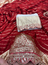 Load image into Gallery viewer, Latest Wedding wear Red Color Viscose Georgette Jacquard Weaving n Sequence Border Work Designer Saree