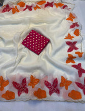 Load image into Gallery viewer, Marvellous Party Wear Off White Crunchy Silk Embroidery Work Fancy Desginer Saree With Blouse