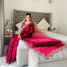 Load image into Gallery viewer, Outstanding Festival Wear Fendy Satin Silk Heavy Embroidery n Aarco Work Fancy Designer Saree With Stitched Blouse