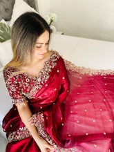 Load image into Gallery viewer, Outstanding Festival Wear Fendy Satin Silk Heavy Embroidery n Aarco Work Fancy Designer Saree With Stitched Blouse