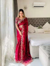 Load image into Gallery viewer, Outstanding Festival Wear Fendy Satin Silk Heavy Embroidery n Aarco Work Fancy Designer Saree With Stitched Blouse