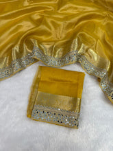 Load image into Gallery viewer, Charismatic Festive Wear Yellow Colour Banarasi Tissue Silk Jacquard n Mirror lace Work Fancy Designer Saree