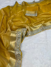Load image into Gallery viewer, Charismatic Festive Wear Yellow Colour Banarasi Tissue Silk Jacquard n Mirror lace Work Fancy Designer Saree