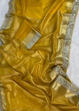 Load image into Gallery viewer, Charismatic Festive Wear Yellow Colour Banarasi Tissue Silk Jacquard n Mirror lace Work Fancy Designer Saree