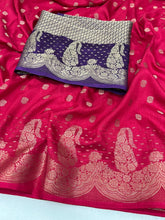 Load image into Gallery viewer, Gorgeous Function Wear Pure Soft Viscose Jacquard Weaving Border Fancy Saree With Contrast Blouse