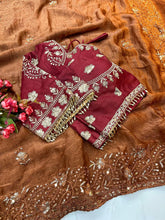 Load image into Gallery viewer, New Function Wear Fendy Chiffon Heavy Sequence n Aarco Work Fancy Designer Saree With Stitched Blouse