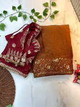 Load image into Gallery viewer, New Function Wear Fendy Chiffon Heavy Sequence n Aarco Work Fancy Designer Saree With Stitched Blouse