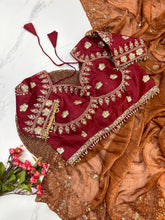 Load image into Gallery viewer, New Function Wear Fendy Chiffon Heavy Sequence n Aarco Work Fancy Designer Saree With Stitched Blouse