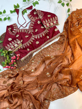 Load image into Gallery viewer, New Function Wear Fendy Chiffon Heavy Sequence n Aarco Work Fancy Designer Saree With Stitched Blouse