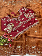 Load image into Gallery viewer, New Function Wear Fendy Chiffon Heavy Sequence n Aarco Work Fancy Designer Saree With Stitched Blouse