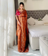 Load image into Gallery viewer, New Function Wear Fendy Chiffon Heavy Sequence n Aarco Work Fancy Designer Saree With Stitched Blouse