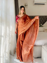 Load image into Gallery viewer, New Function Wear Fendy Chiffon Heavy Sequence n Aarco Work Fancy Designer Saree With Stitched Blouse