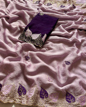 Load image into Gallery viewer, Blossom Party Wear Rangoli Crush Silk Embroidery n Cut Work Saree With Contrast Blouse Piece