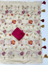 Load image into Gallery viewer, New Function Wear White Color Chanderi Cotton Embroidery n Tussels Work Fancy Designer Saree With Blouse Piece