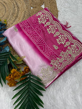 Load image into Gallery viewer, New Festive Wear Shiny Silk Fabric Print With Foil Embroidery Work Fancy Designer Saree With Bandhni Blouse Piece