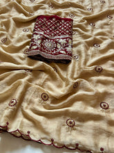 Load image into Gallery viewer, Beautiful Golden Color Party Wear Rangoli Crush Silk Sequence n Cut Work Saree With Blouse