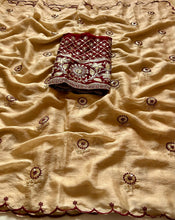 Load image into Gallery viewer, Beautiful Golden Color Party Wear Rangoli Crush Silk Sequence n Cut Work Saree With Blouse