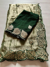 Load image into Gallery viewer, Attractive Party Wear Fendy Silk Crush Embroidery n Cut Work Saree With Contrast Blouse Piece