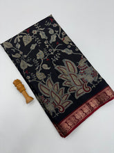 Load image into Gallery viewer, Divine Black Colour Soft Dola Silk Print n Jacquard Work Fancy Designer Saree With Blouse piece