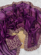 Load image into Gallery viewer, Designer Jimichu Satin Embroidered Sequin Work Saree with With Blouse Piece