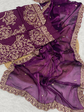 Load image into Gallery viewer, Designer Jimichu Satin Embroidered Sequin Work Saree with With Blouse Piece